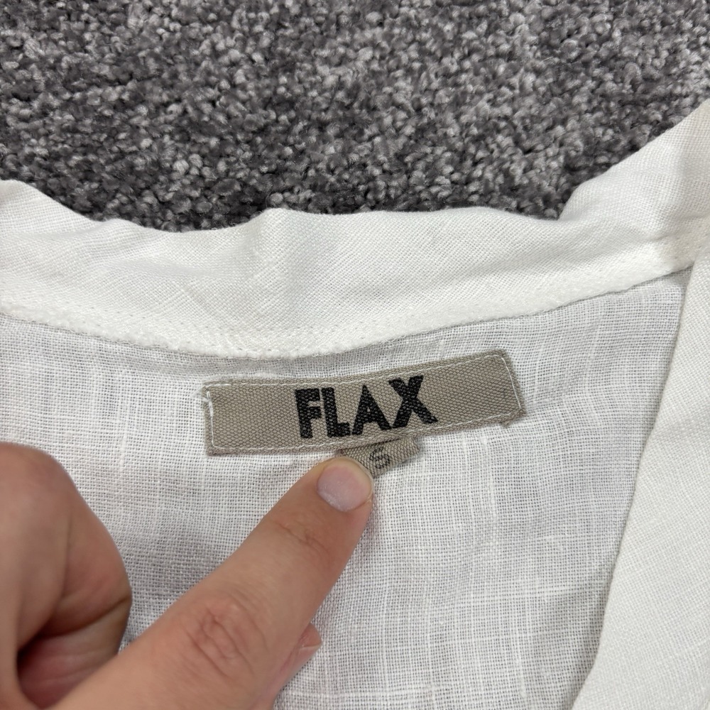 Flax By Jeanne Engelhart Blouse Top Size Small 100% Linen White Woven Button Up - Picture 8 of 12